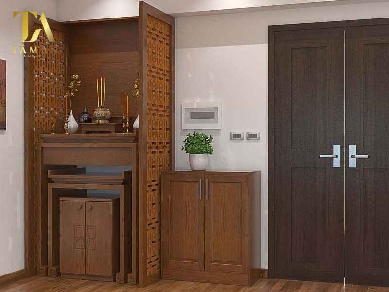 Bật Mí Địa Chỉ Mua Bàn Thờ Chung Cư Hà Nội Đẹp Mẫu bàn thờ chung cư dạng đứng có thiết kế đẹp, sang trọng
