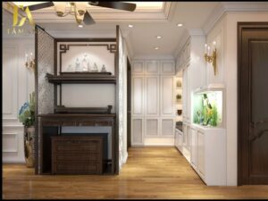 Thiết kế bàn thờ treo tường nhỏ gọn kèm tấm chống ám khói