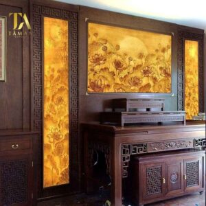 Tranh hoa sen treo bàn thờ gia tiên đẹp và sang trọng