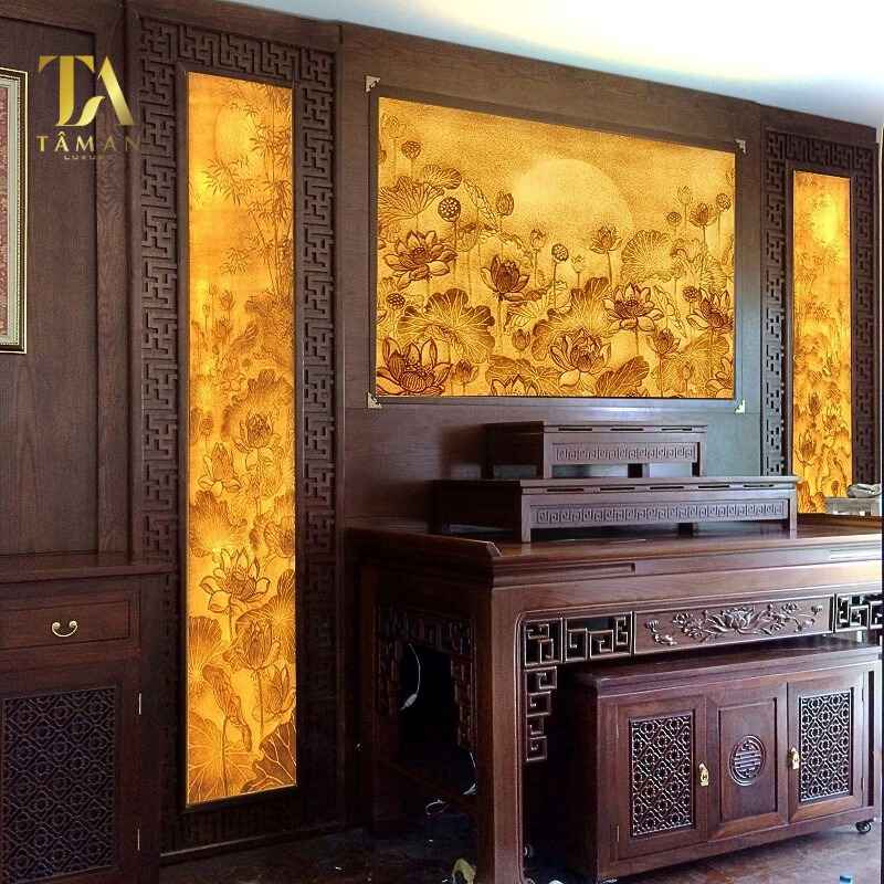Top 10 Mẫu Tranh Treo Bàn Thờ Gia Tiên Đẹp Tranh hoa sen treo bàn thờ gia tiên đẹp và sang trọng