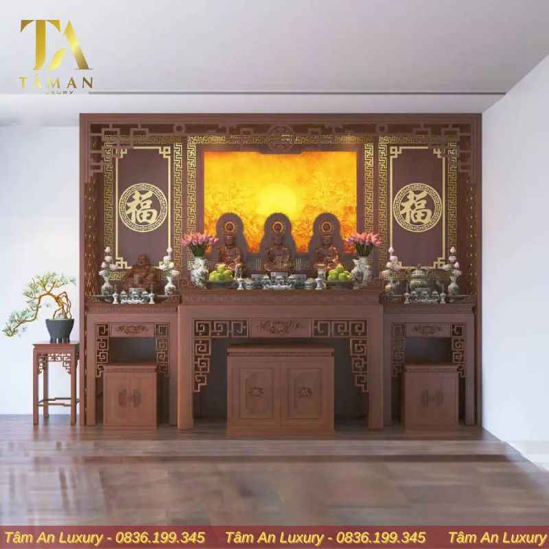 Phòng thờ Phật và Gia Tiên PT06 giúp cho không gian thờ thêm sự linh thiêng, tâm linh