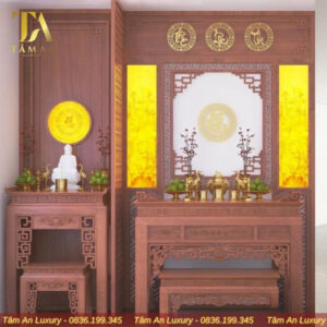 Bàn thờ gia tiên gỗ gõ tự nhiên cao cấp, sang trọng