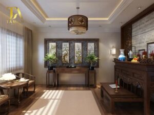 Gỗ tự nhiên là lựa chọn hàng đầu khi thiết kế phòng thờ