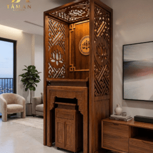 BÀN THỜ ĐỨNG GỖ SỒI HOA SEN HIỆN ĐẠI - BTD07