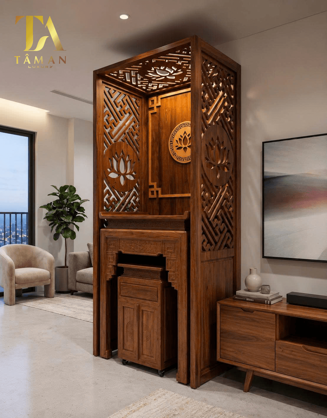 BÀN THỜ ĐỨNG GỖ SỒI HOA SEN HIỆN ĐẠI - BTD07 BÀN THỜ ĐỨNG GỖ SỒI HOA SEN HIỆN ĐẠI - BTD07