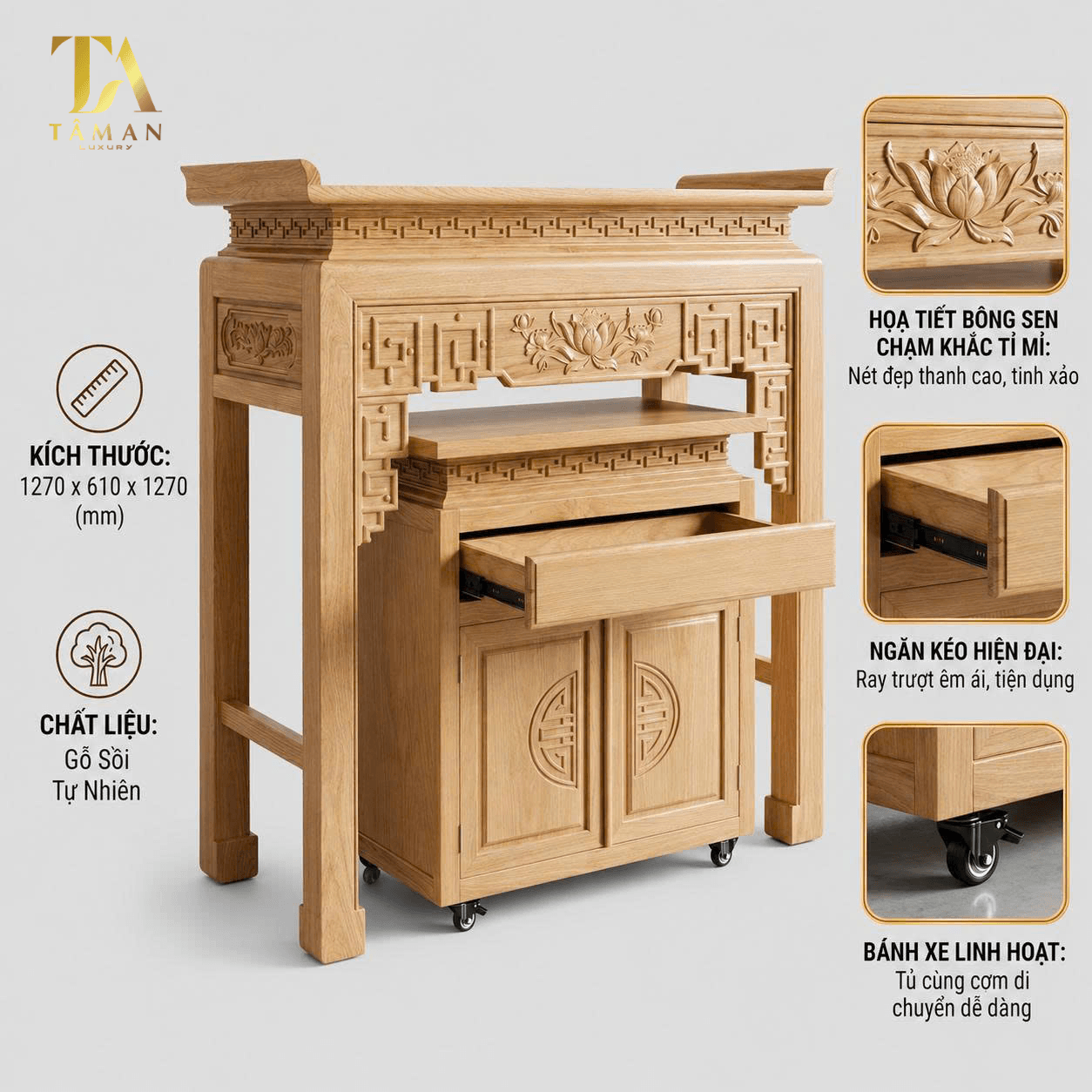 BÀN THỜ CHUNG CƯ HOA SEN GỖ SỒI - TA30 2 1