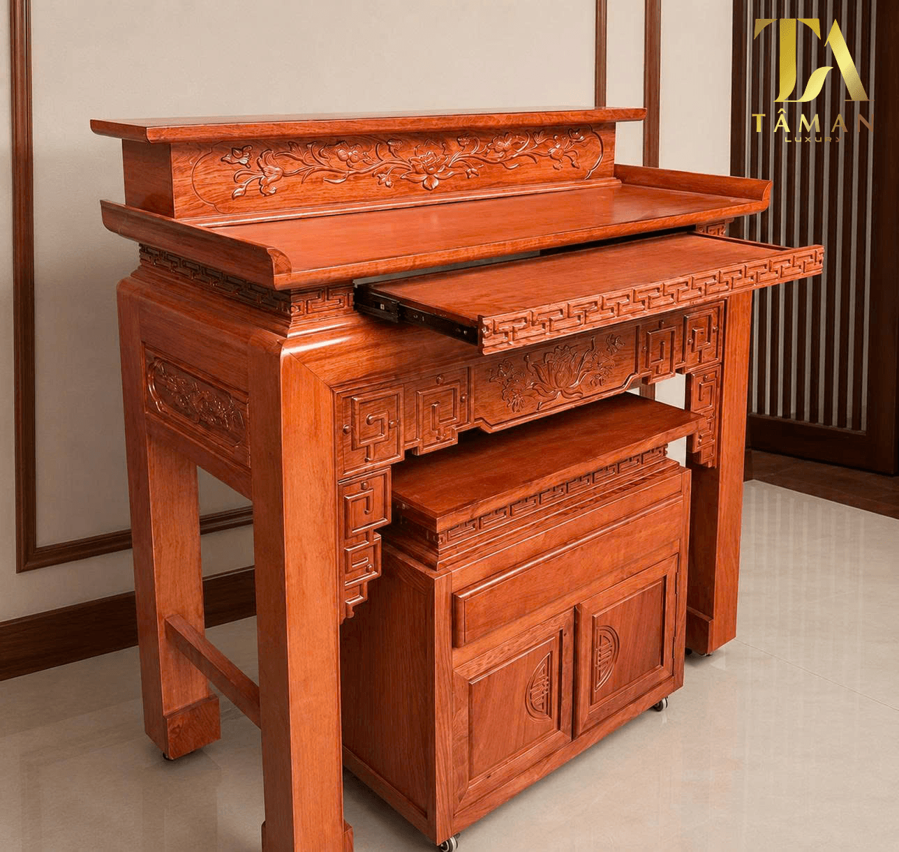 BÀN THỜ GIA TIÊN 2 TẦNG HIỆN ĐẠI CÓ TỦ - GT07