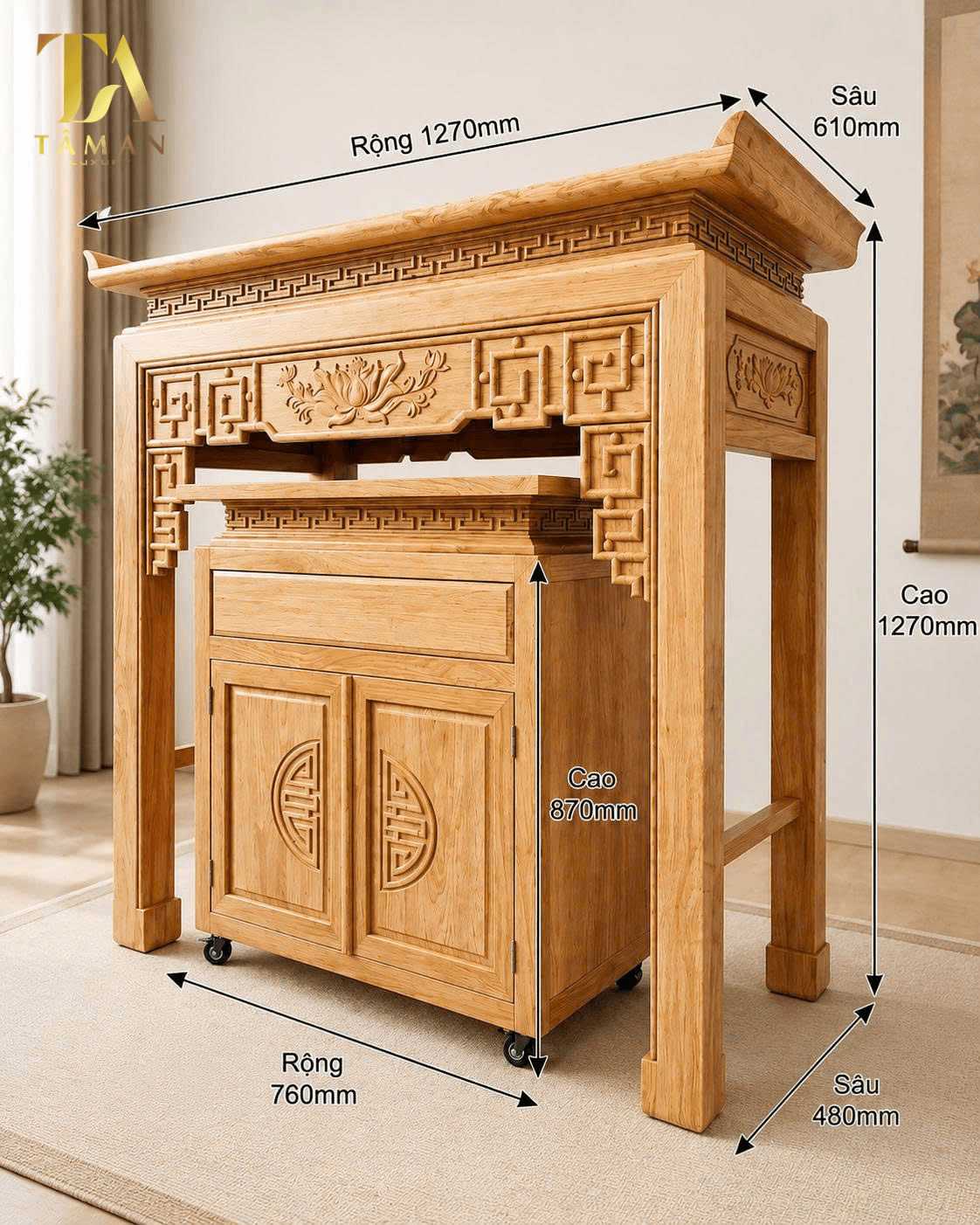 BÀN THỜ CHUNG CƯ HOA SEN GỖ SỒI - TA30 BÀN THỜ CHUNG CƯ HOA SEN GỖ SỒI - TA30
