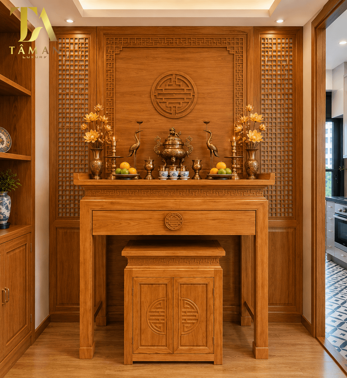 BÀN THỜ CHUNG CƯ GỖ MÍT - TA29 BÀN THỜ CHUNG CƯ GỖ MÍT HIỆN ĐẠI - TA29