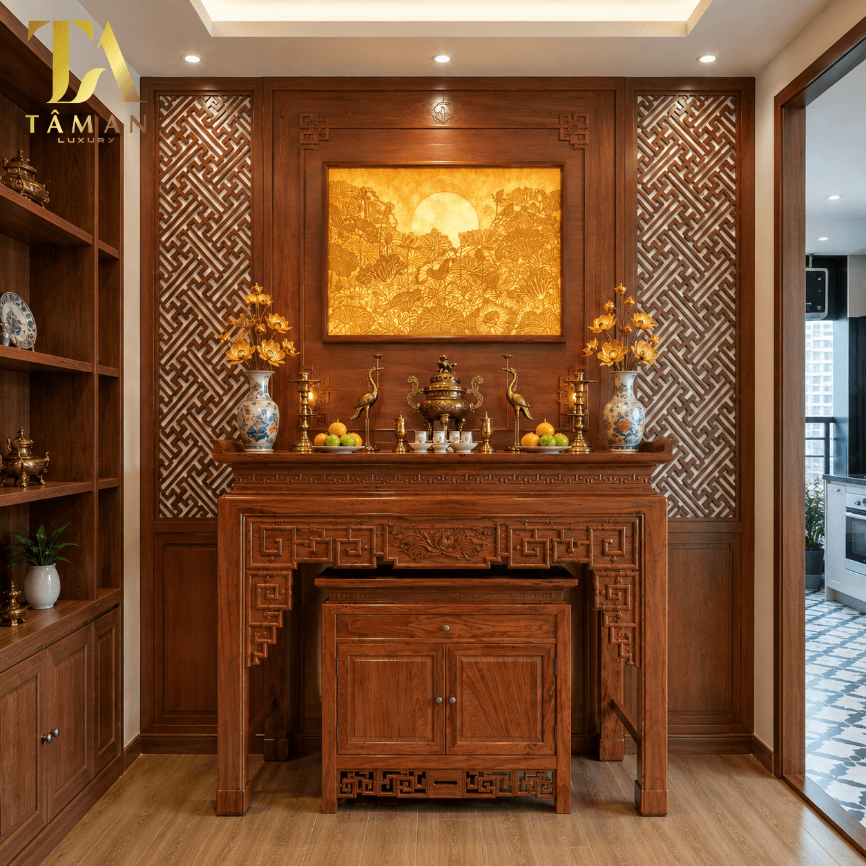 BÀN THỜ CHUNG CƯ GỖ HƯƠNG MẪU MỚI - TA47 BÀN THỜ CHUNG CƯ GỖ HƯƠNG HIỆN ĐẠI - TA47
