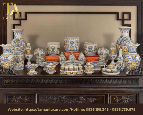 Bộ đồ thờ Men Lam Bát Tràng Đắp Nổi - ĐT16 Bộ đồ thờ Men Lam Bát Tràng Đắp Nổi - ĐT16