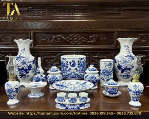 Bộ đồ thờ Bát Tràng Men Lam cao cấp - ĐT21 Bộ đồ thờ Bát Tràng Men Lam cao cấp - ĐT21
