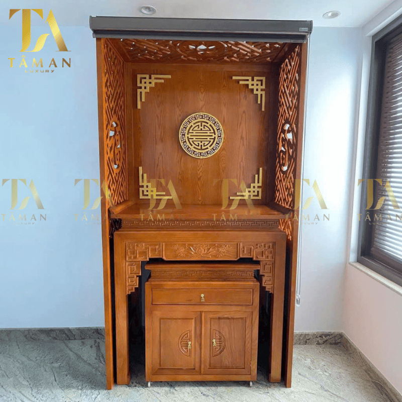 Bàn Thờ Chung Cư Gỗ Sồi Sơn Màu Hương Đá Đẹp - TA883