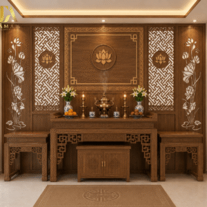 Tâm An Luxury Vách Ngăn Phòng Thờ Ốp Hậu Liên Hoa Sen